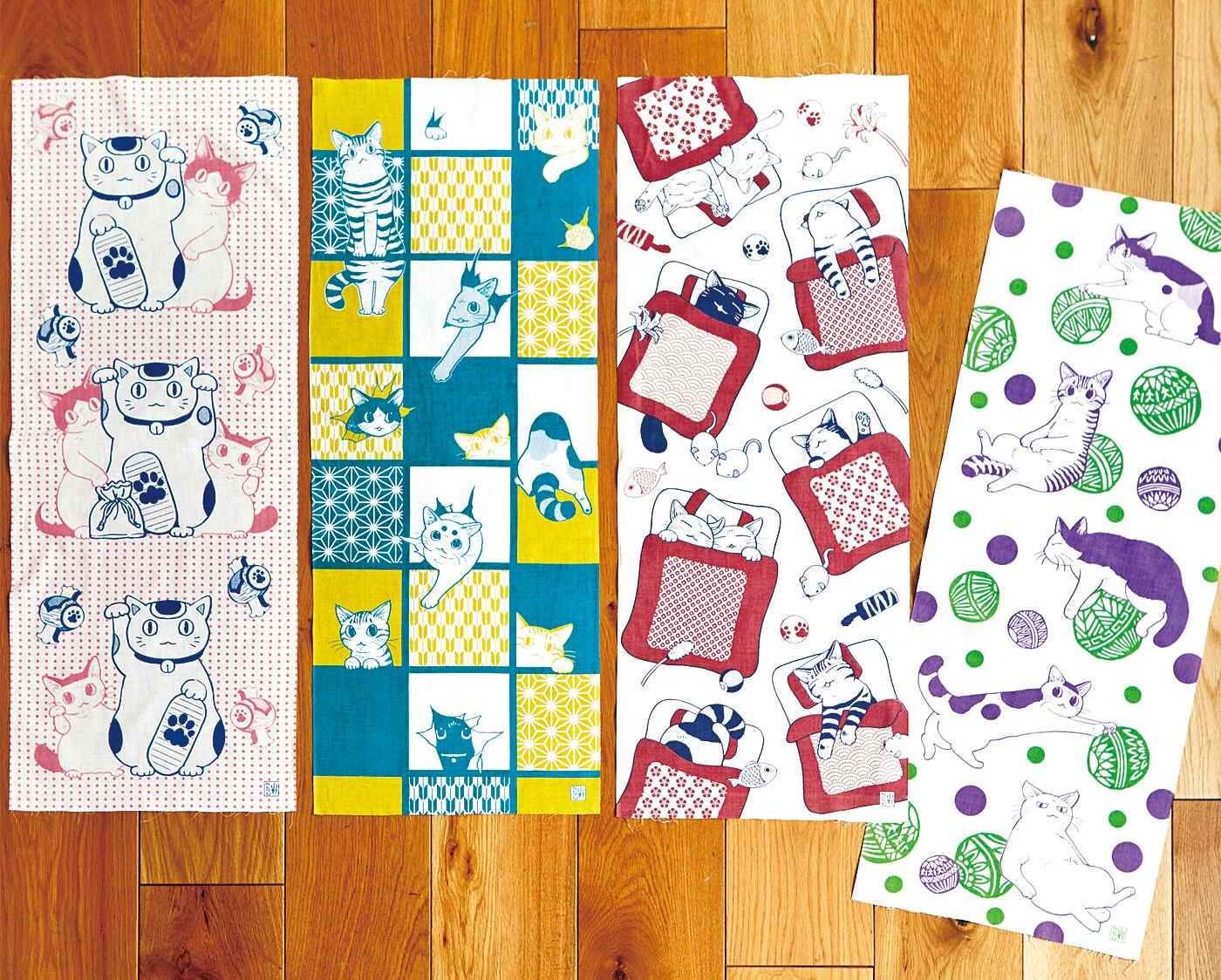 Cat Hand Towels with Traditional Japanese Designs Released from Felissimo Neko-bu