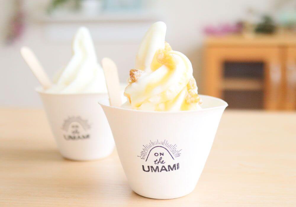 UMAMIソフトクリーム ガンジー牛乳 だし くるみ みたらし