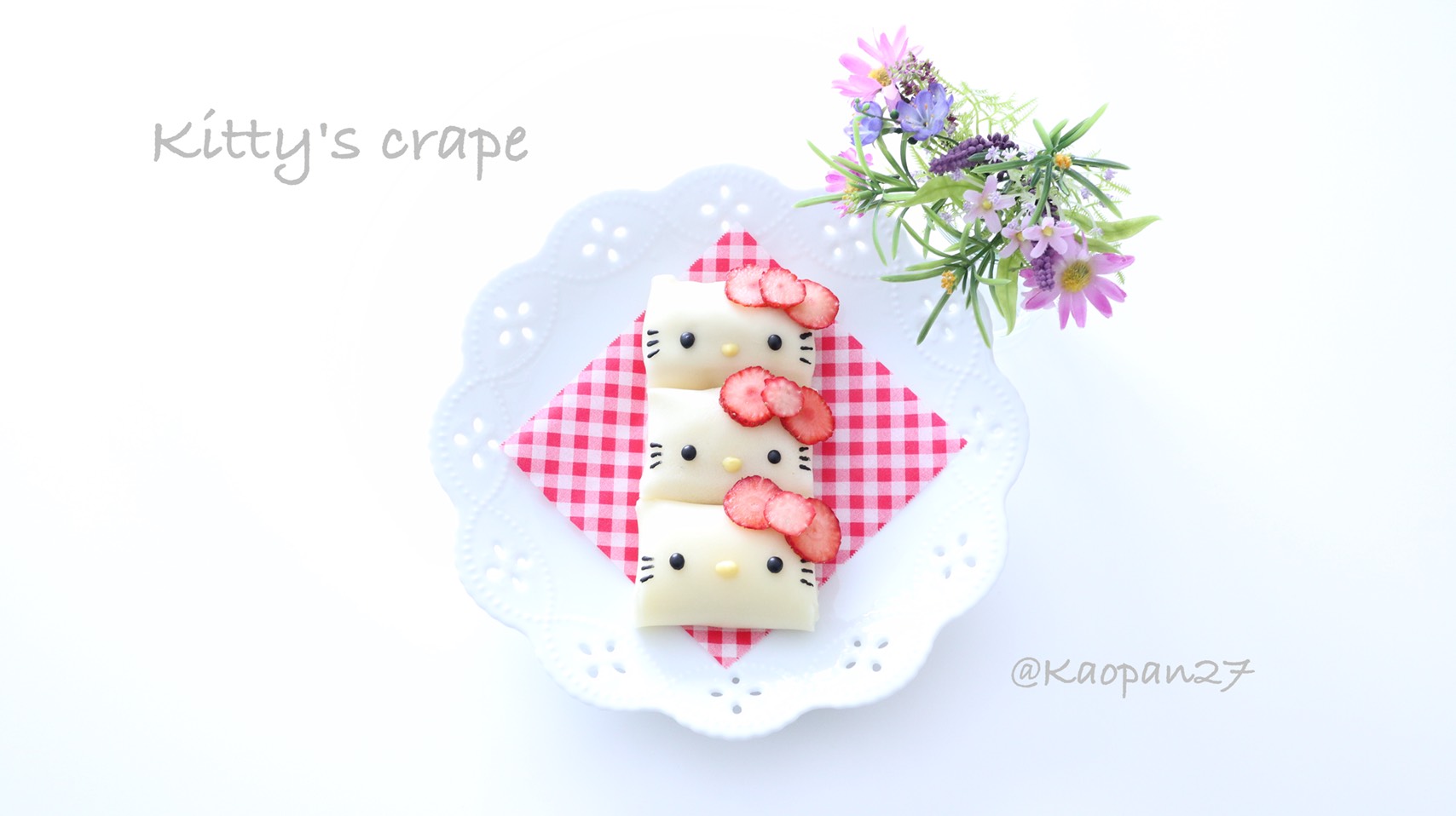 キャラ弁　キャラスイーツ　キティ　クレープ　レシピ　Kitty recipe crape charaben charasweets 食譜_5