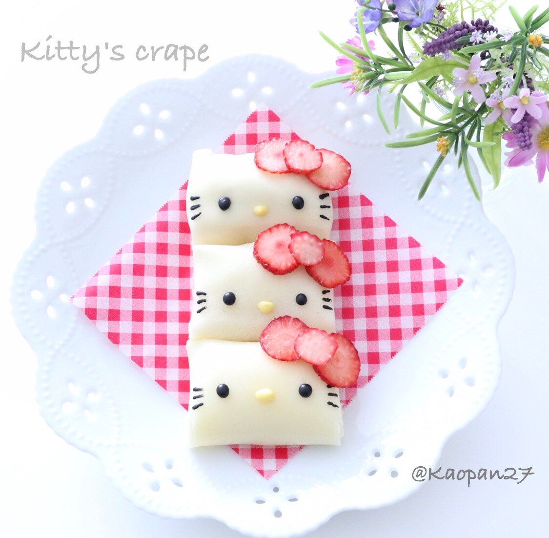 キャラ弁　キャラスイーツ　キティ　クレープ　レシピ　Kitty recipe crape charaben charasweets 食譜_4