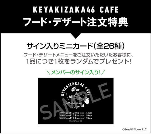 欅坂46 keyakizaka collaborate cafe コラボカフェ TOKYO BOX CAFE&SPACE 【フード・デザート注文特典】サイン入りミニカード（ランダム26種）