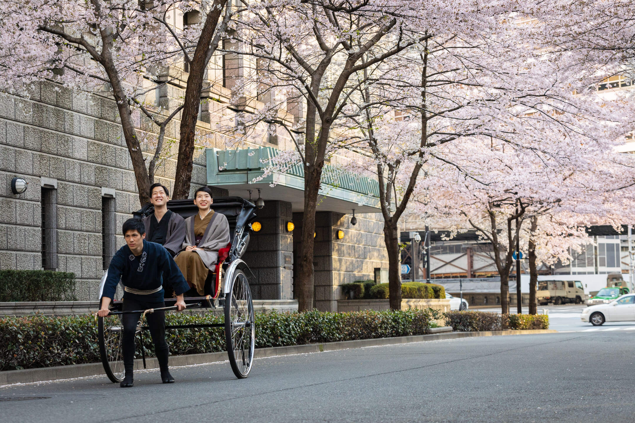 花見 桜　東京　隅田川　Sumida river Cherry blossom Tokyo　人力車 着物 Kimono_人力車