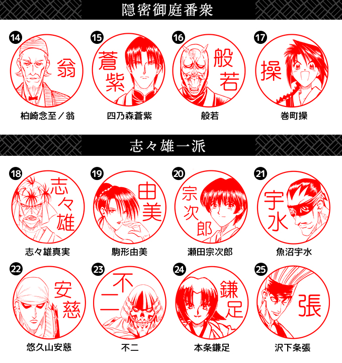 Rurouni Kenshin Hanko Stamp Collection Features Manga Designs Moshi Moshi Nippon もしもしにっぽん